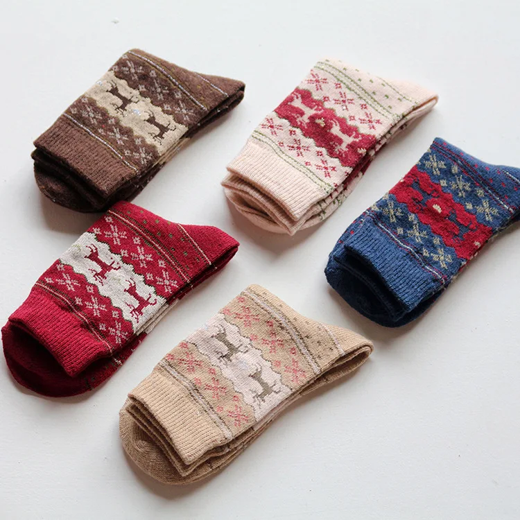 
Deer Christmas Cartoon Elk Women Wool Winter Warm Crew Tube Socks 