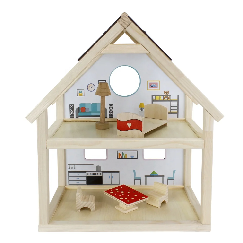 Eco friend wooden toy doll house furniture toys set,beautiful Indoor children educational toy wooden doll house