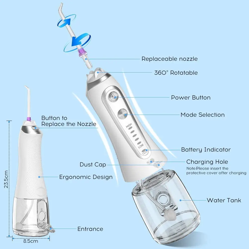 h2ofloss water dental flosser 5 nozzles electric portable oral irrigator OEM