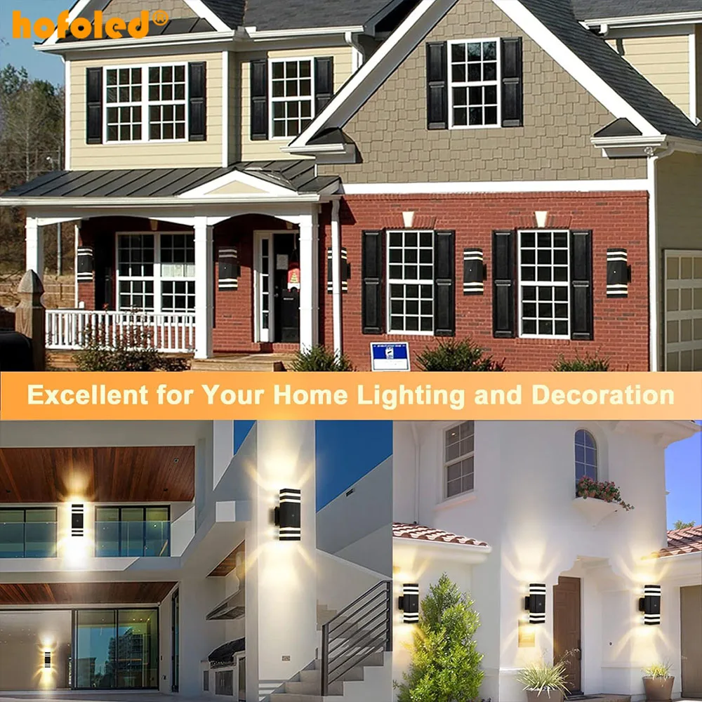 Home Outdoor Decor Waterproof Aluminum Yard Porch Wall Lamp E26 E27 Up Down Dual-Head LED Wall Light