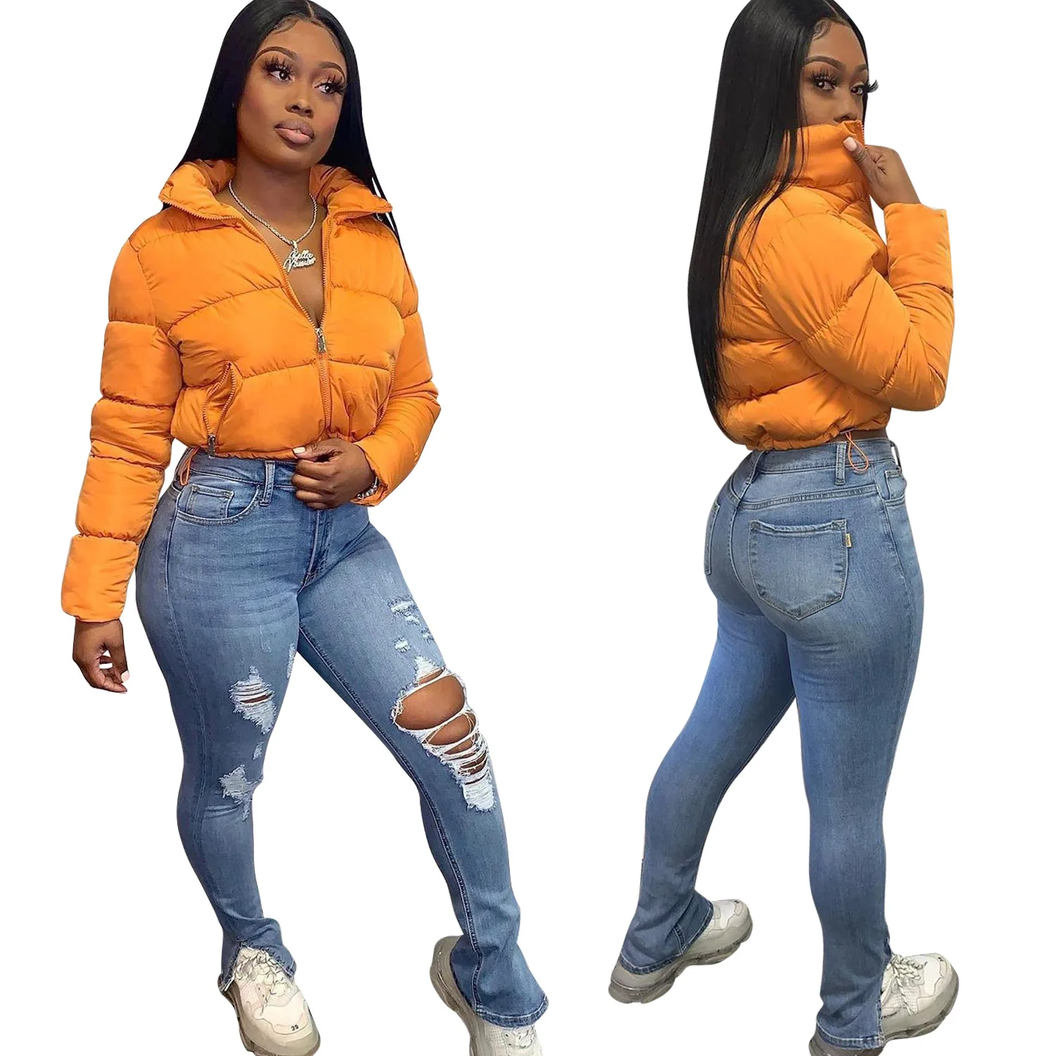 
Custom Winter Ladies Nylon Polyester Blank Thick Colorful Pink Red Bomber Coat Mujer Bubble Puffer Crop Down Jacket Women 