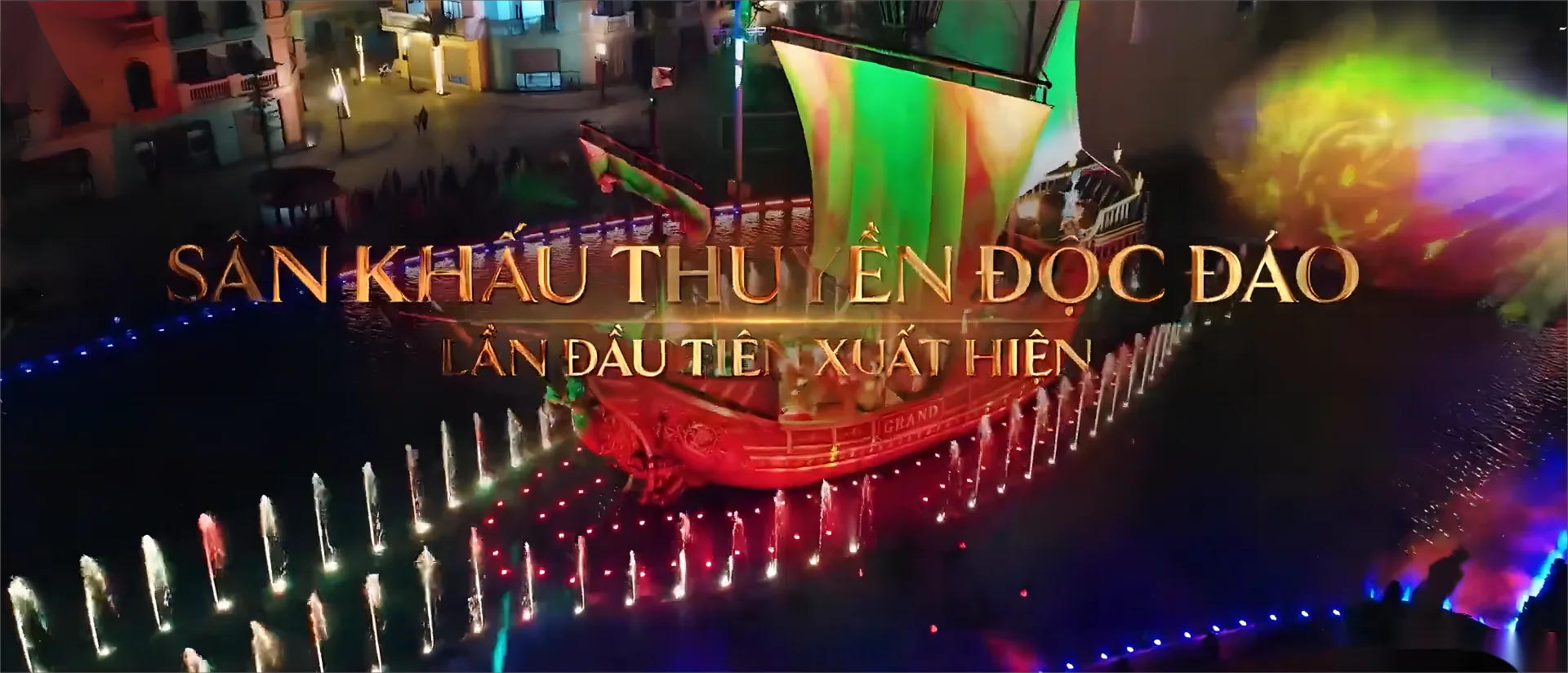Vietnam boat fountain with water movie screen