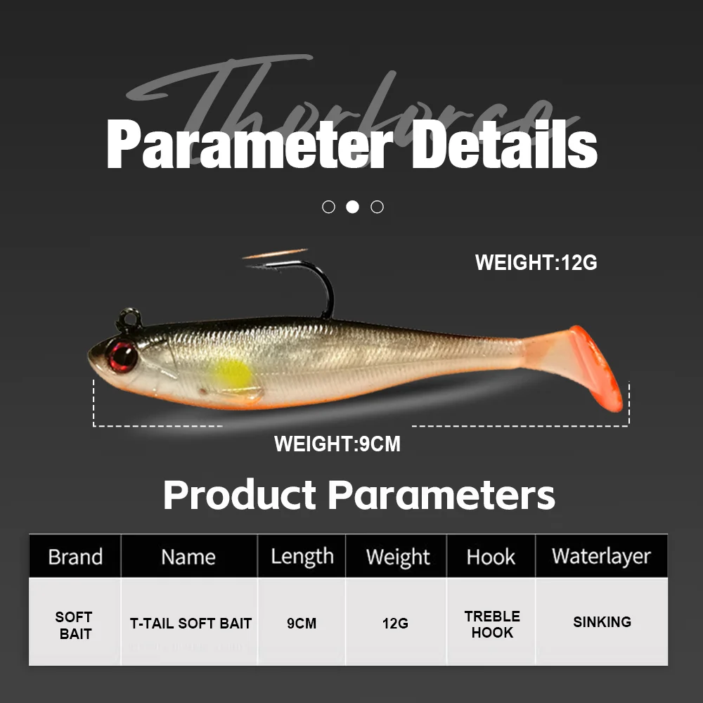 THORFORCE 90mm 12g Sinking Paddle Tail Realistic Shad Swimbait Jig Head Soft Vibrate Bait Bass Soft Fishing Lure