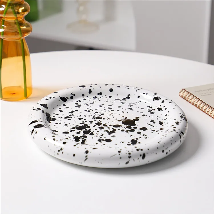 
Food safe personalized round shape speckle decorative white ceramic plates porcelain plate for dinner 