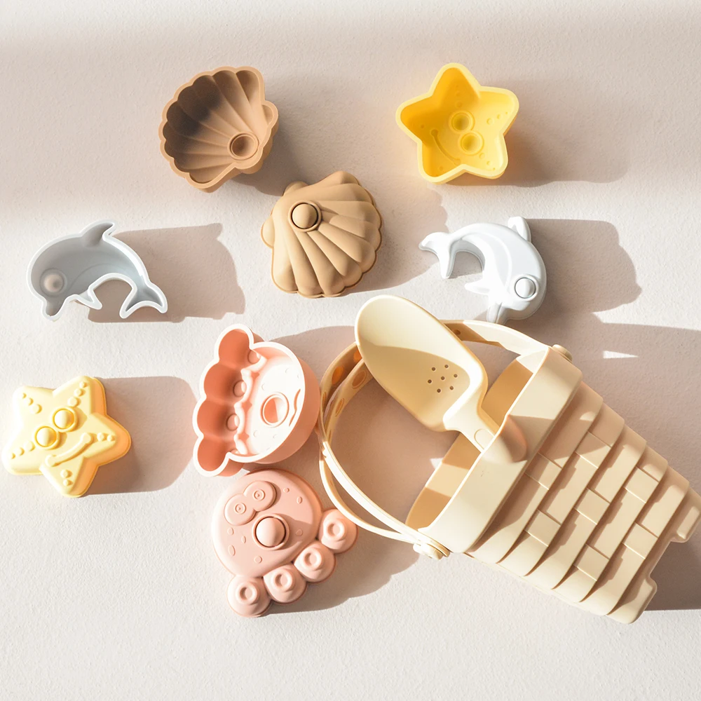 Summer Outdoor Toys silicone beach bucket outdoor kids Educational Beach Toy Silicone Bucket Pail and Spade sets