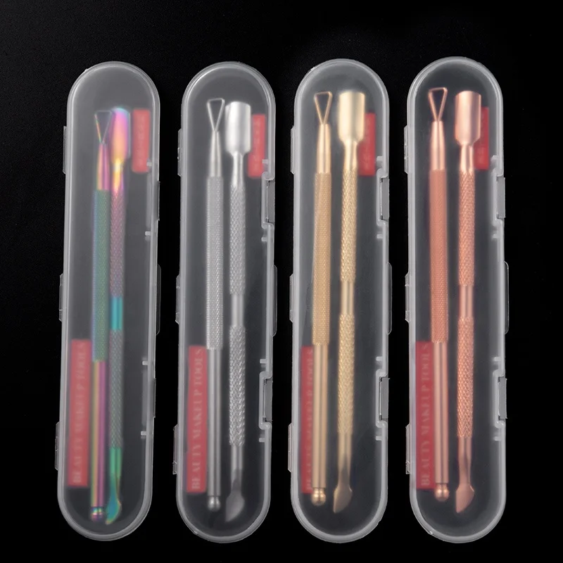 Nail Dead Skin Cuticle Pusher Stainless Steel Double End Nail Dotting Pen with Storage Box