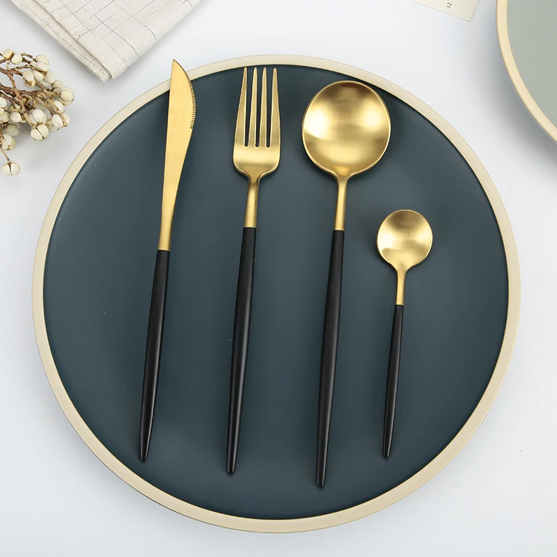 
Black Gold Airline Optional Sizes Stainless Steel Cutlery Personalized Fancy Design Knife Fork Spoon 