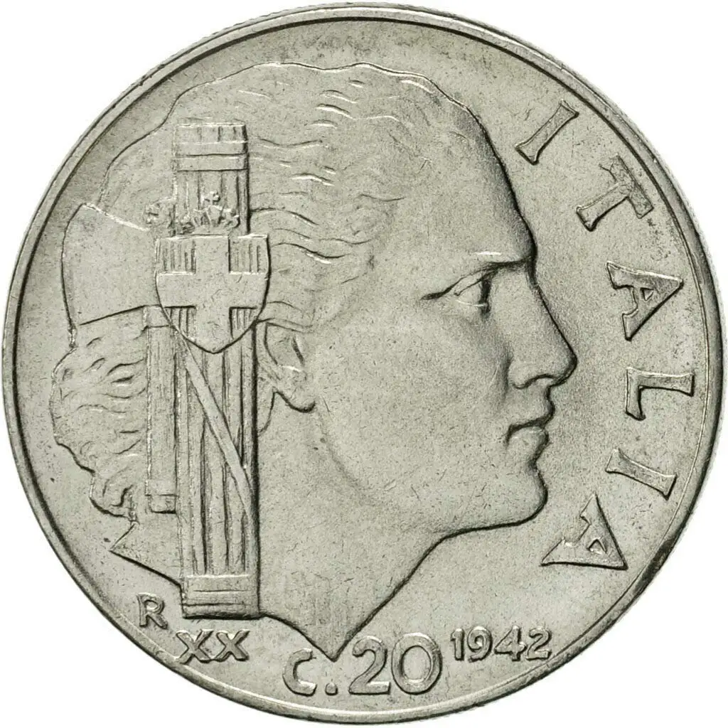 1939 IT - 1942 Mussolini Era WW2 Italian Coin During Fascist Rule 20 Centesimi Circulated Condition Graded By Seller