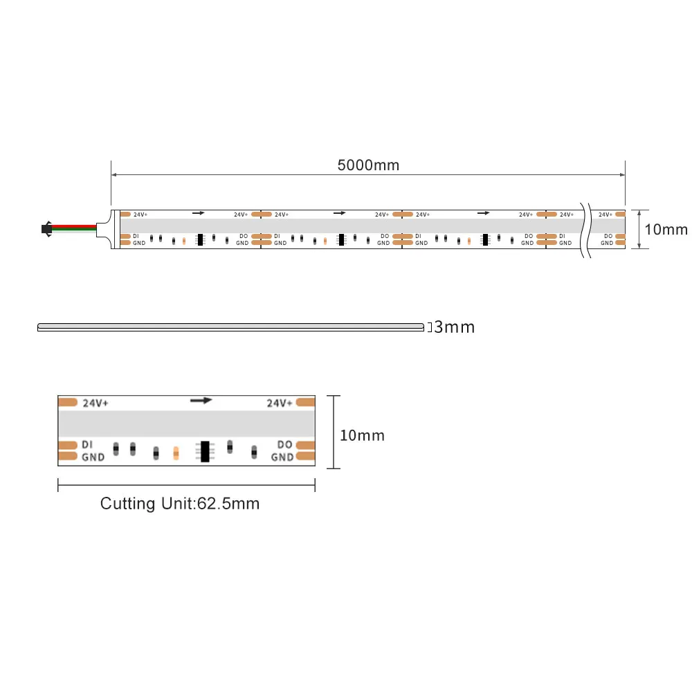 DC24V WS2811IC 576LEDS/M Pixel RGB COB LED Strip Color Flowing Strip Light Multicolor Flexible Tape Light for DIY Decoration