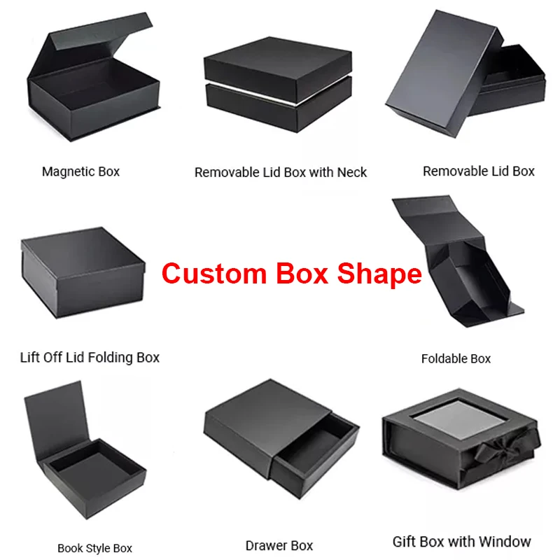 custom logo luxury foldable package printed large gift black folding mailer magnetic paper shipping packaging box with ribbon