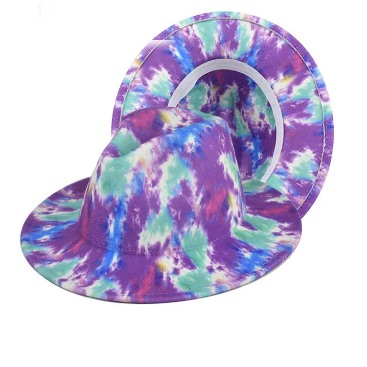 Граффити fadoras головные уборы для женщин британский стиль Двусторонняя варенка с высоким берцем эффектом деграде (переход от темного к фетровая шляпа с широкими полями шляпу с плоским верхом