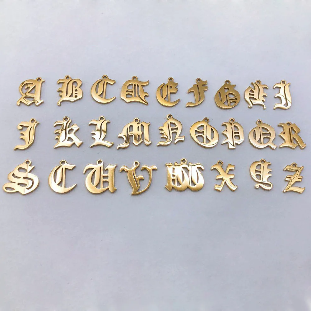 Factory Wholesale Gothic Style 304 Stainless Steel Jewelry Accessories 13x15mm 26 Old English Letters Pendant