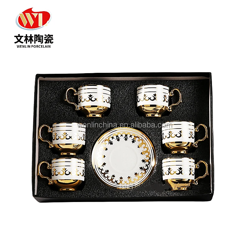 Turkish style new designs Golden Coffee Mugs Cup Saucer Tea Set Style Gift High Quality new bone china for drinking ware