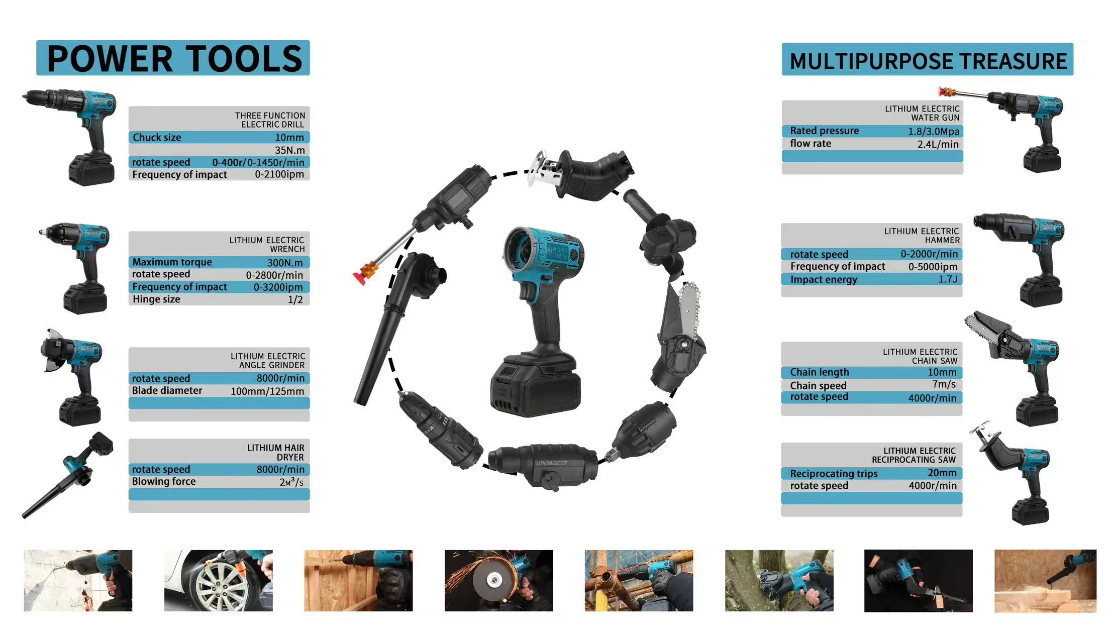 Power Tools with replaceable heads Quickly assemble cordless lithium Battery tools 1 + N Portable power tool set