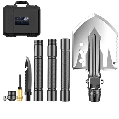 Multifunctional shovel survival kits set box Outdoor camping supplies Vehicle-mounted shovel folding self-defense equipment