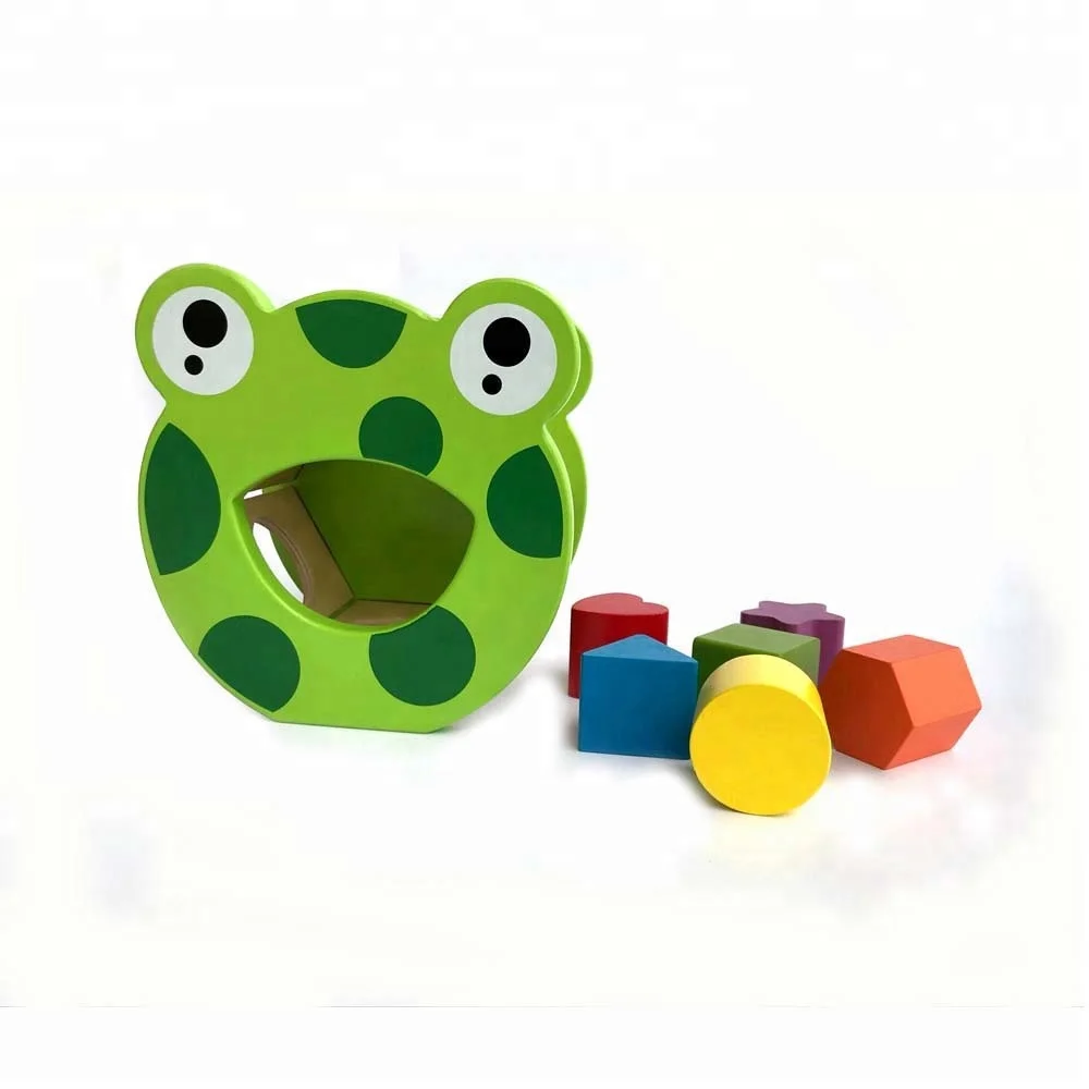 Wooden Toddler Frog Shape Puzzle Sorting Cube Toy Box Children Montessori Shape Sorter Toy