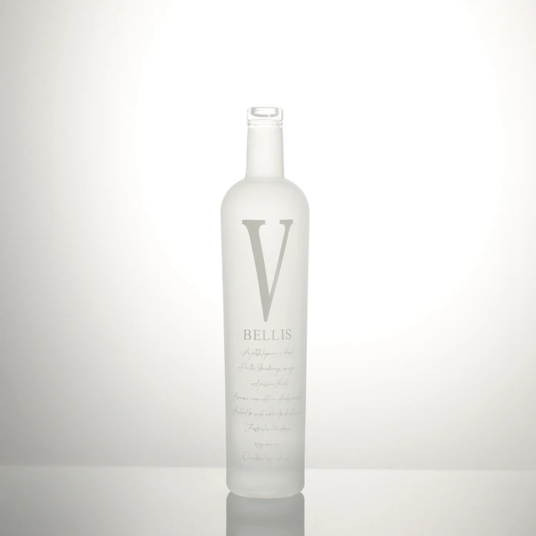 Customized 750ml frosting screen printing decals spirit liquor alcohol glass bottle