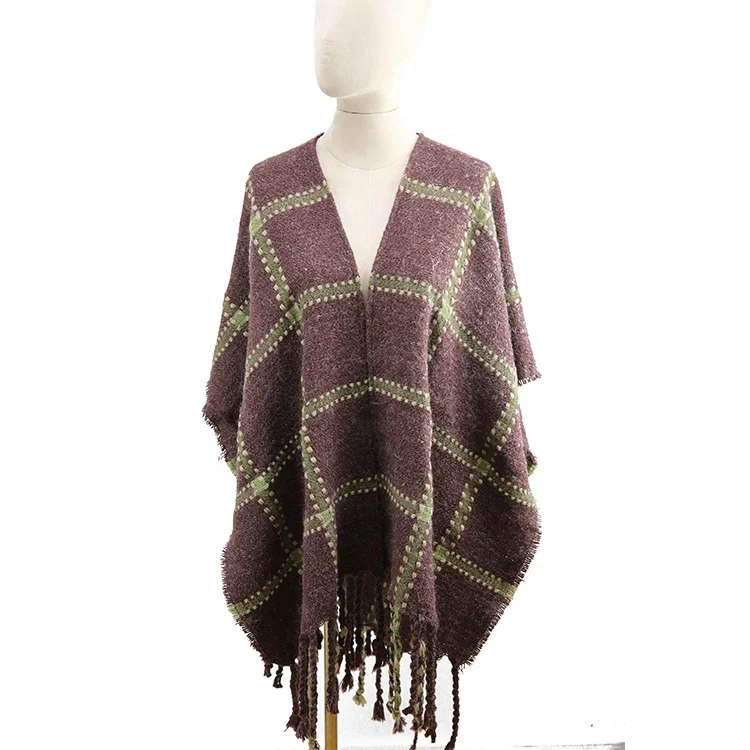 Wholesale Custom Acrylic Women Tassel Pashmina Ponchos Capes