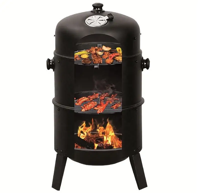 Hot Sale 3 in, 1 Smokeless Charcoal Barbecue Grill  3 layers Tower Vertical Barrel Charcoal BBQ Grill
