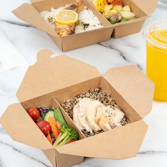 Customization Kraft Brown and White Paper Logo Design Take Out Box Food Paper Container for Restaurant