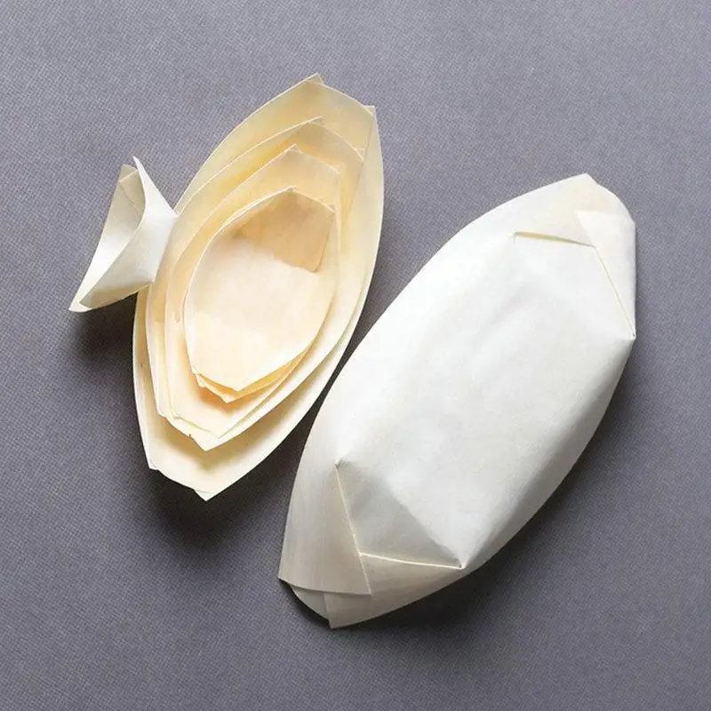 Disposable wooden wooden paper boat cooking box tableware sushi dessert plate boat boat hotel creative dinner plate