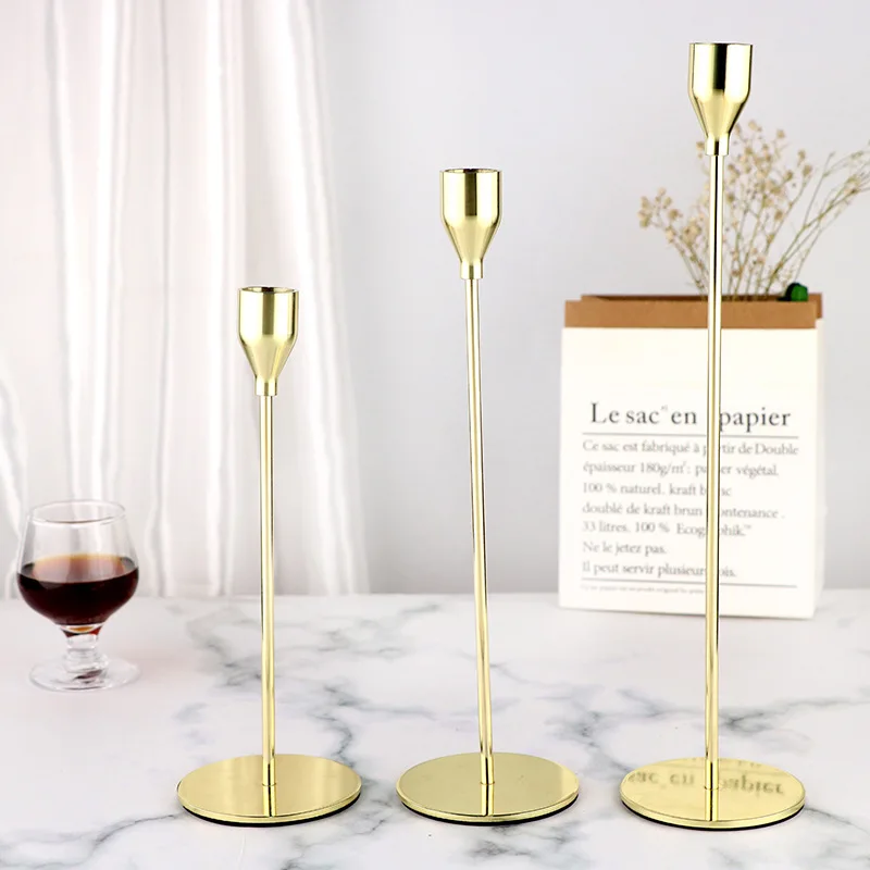 Modern Wedding Decoration 3 Pieces Set Taper Stand Candles Holders Rose Gold Metal Candle Holder Stand Tall Stick Candlestick