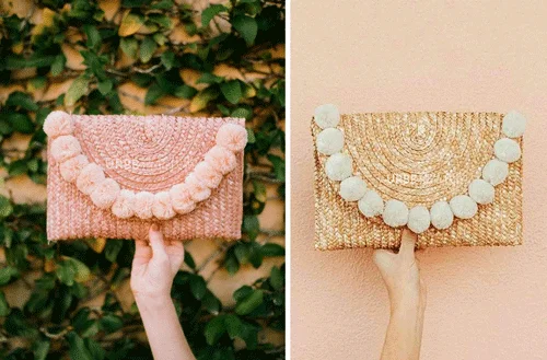 2020 NY wholesale women handmade beach travel shopping dyeing color wheat straw pompoms tassel handbags summer straw clutch bag