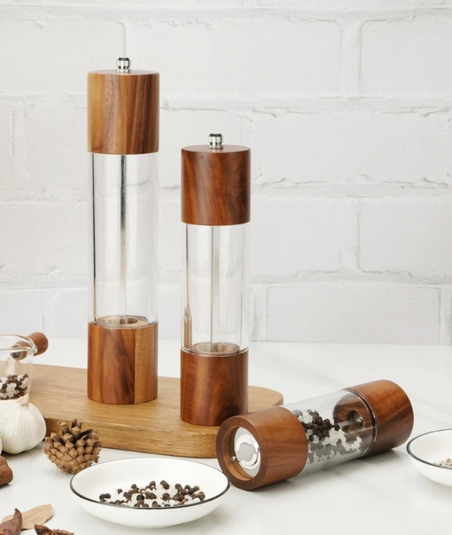 Home Manual 6in 8in Wooden Acrylic Pepper Mill Refillable Pink Himalayan & Coarse Sea Salt Grinder Made of PC Material
