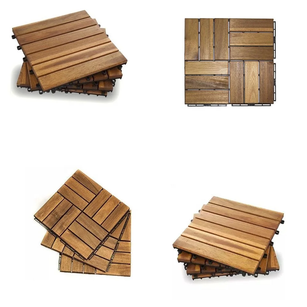 Acacia Wood Interlocking Deck Tiles, Plastic wood composite interlock deck tile or Plastic Decking Flooring Tiles B6478