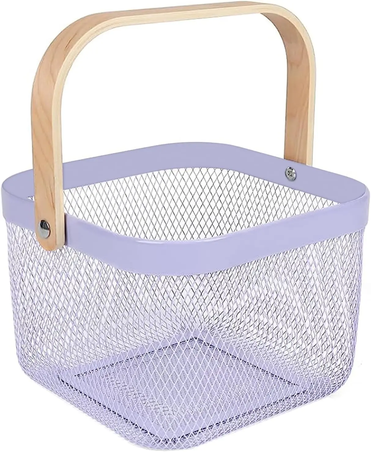 Metal Mesh Steel Basket Storage Organizer Basket Multi-functional Hanging Kitchen Baskets with Bamboo Handle-HD24898-L
