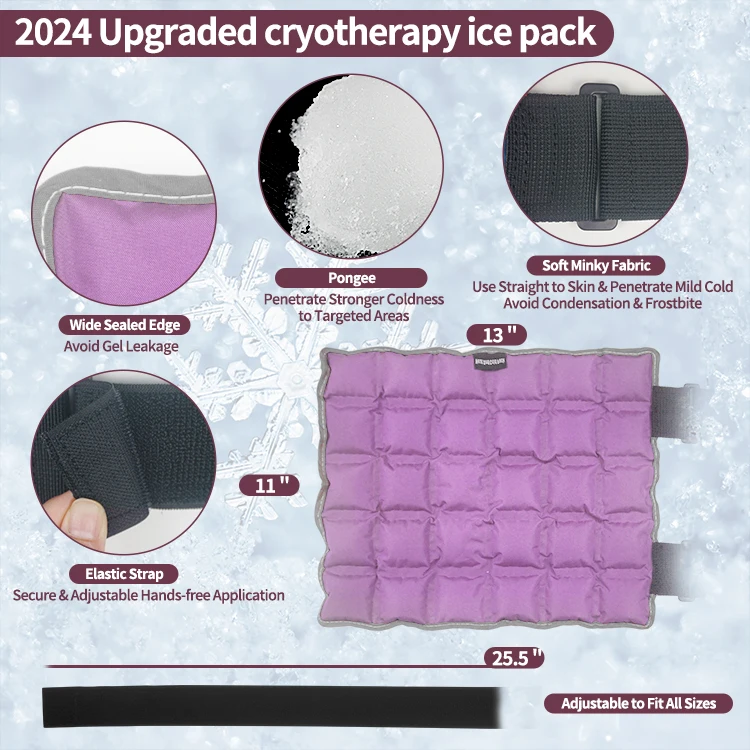 World-bio Purple Knee Ice Pack Wrap Cold Ice Pack for Knee Therapy Ice Gel Brace for Knee Arthritis Pain Relief