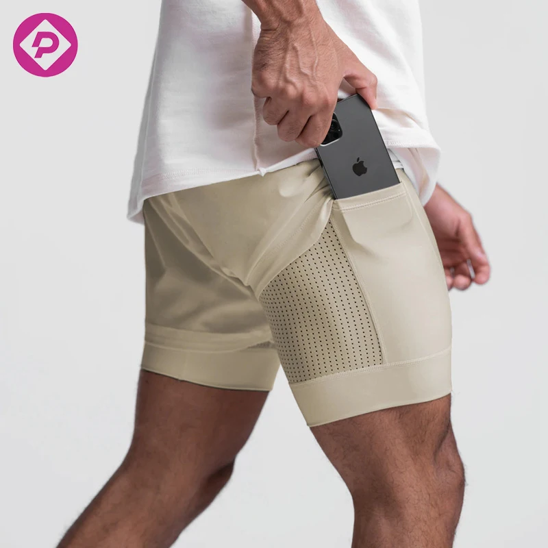 Popular Gym Running Athletic Shorts Compression Liner Woven Workout Double Layer Men 2 In 1 Mesh Basketball Shorts