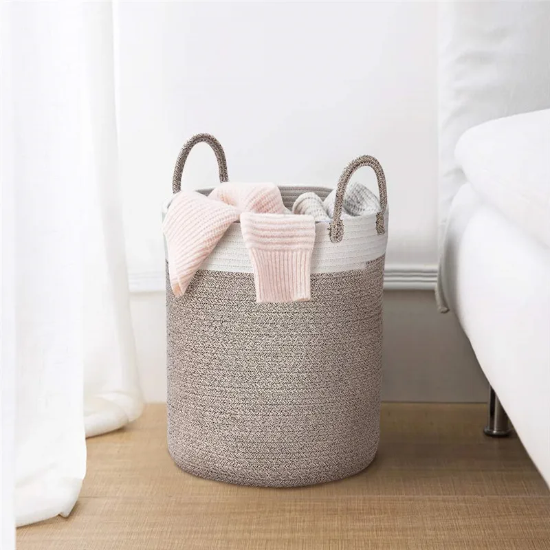 Large Jute Cotton Rope Basket Decorative Woven Storage Basket