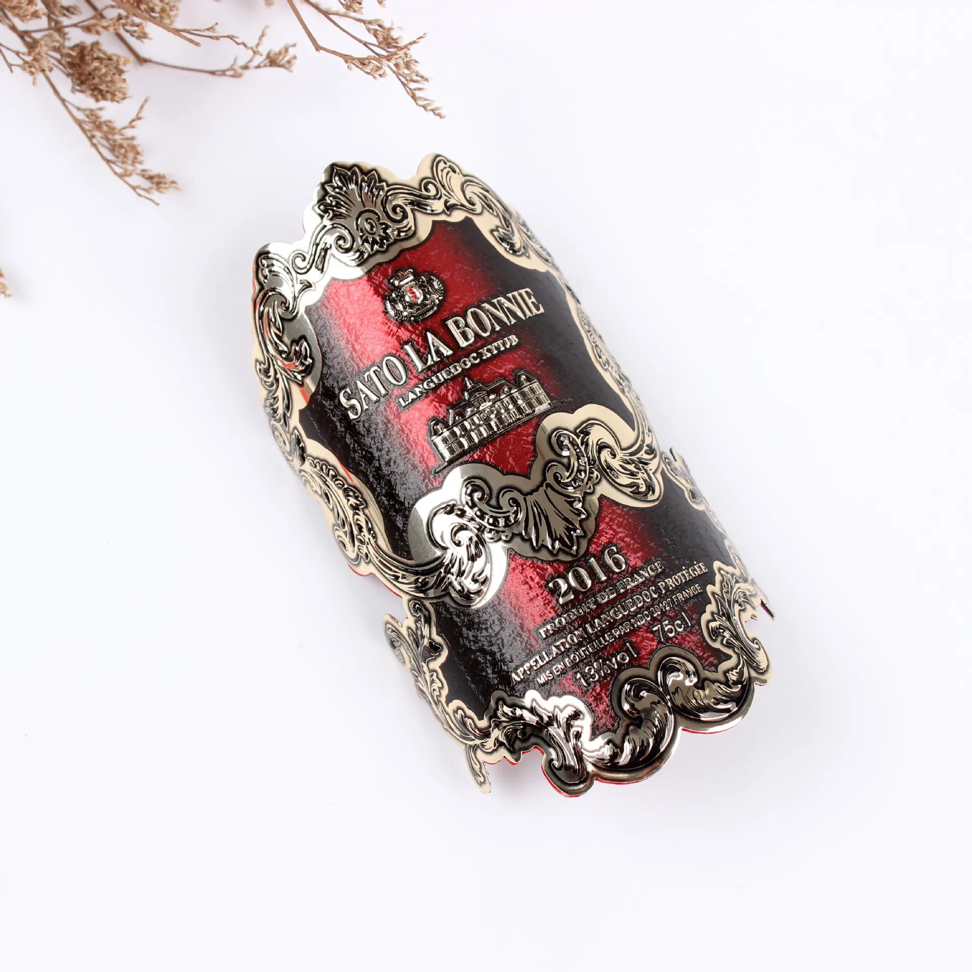 Стабильное качество, этикетка для винных бутылок, клейкая Золотая этикетка с горячим тиснением, самоклеящиеся виниловые этикетки