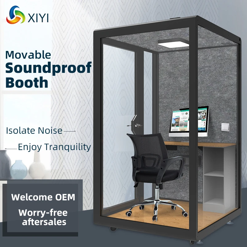 Mini Soundproof Booth Live Webcasting Room Tempered Glass Materials Movable Sound Insulation Function Pod Private Office Space