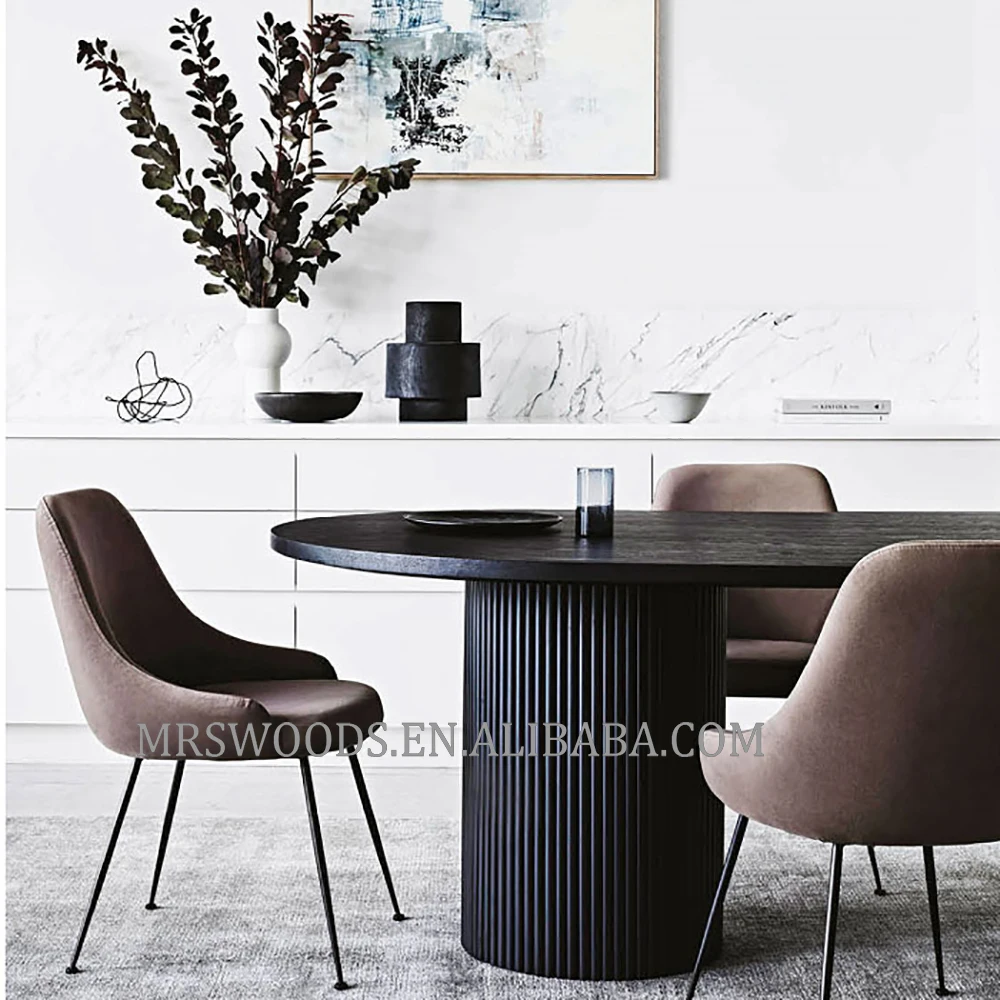 Mrs Woods Nordic Reclaimed Solid Wood Round Black Ribbed Modern Luxury 12 Seater Dining Table
