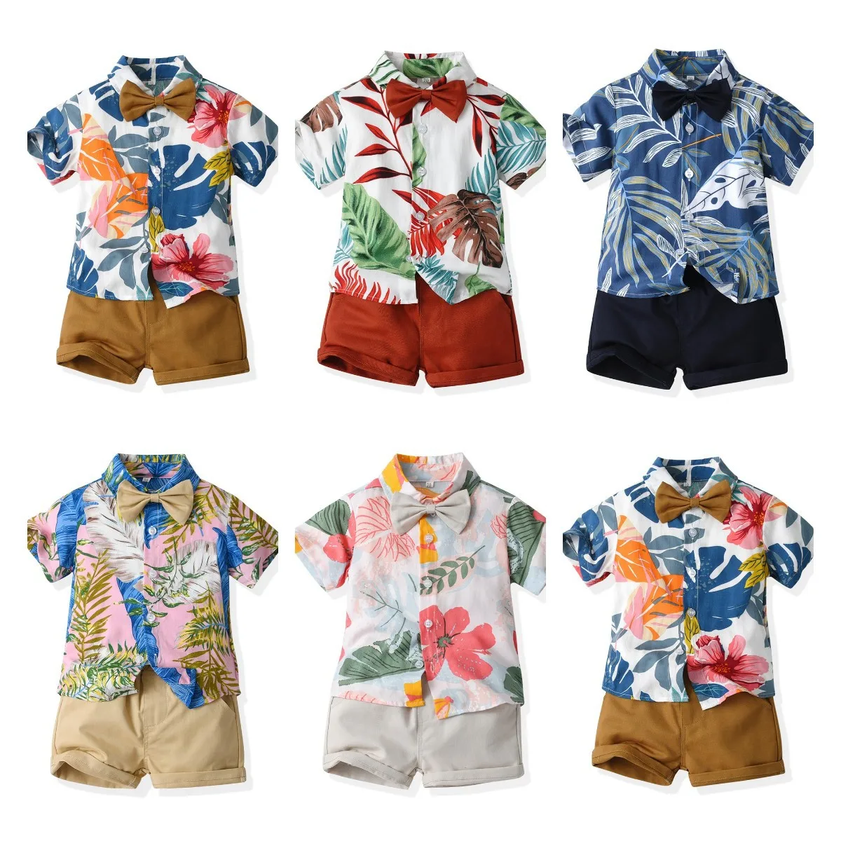 Summer Boy Clothes Outfit Set Toddler Baby Boys Clothing Hawaii Shirt Shorts Printed Flower Leaf Boy Set 1-5 Years Kids Suit