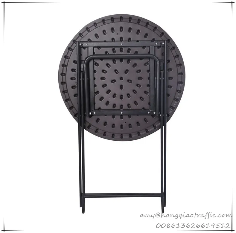 60cm Outdoor Wood Grain Garden Balcony Coffee Table Plastic Folding Round Bar Table Easy Carrying Fold Picnic Table