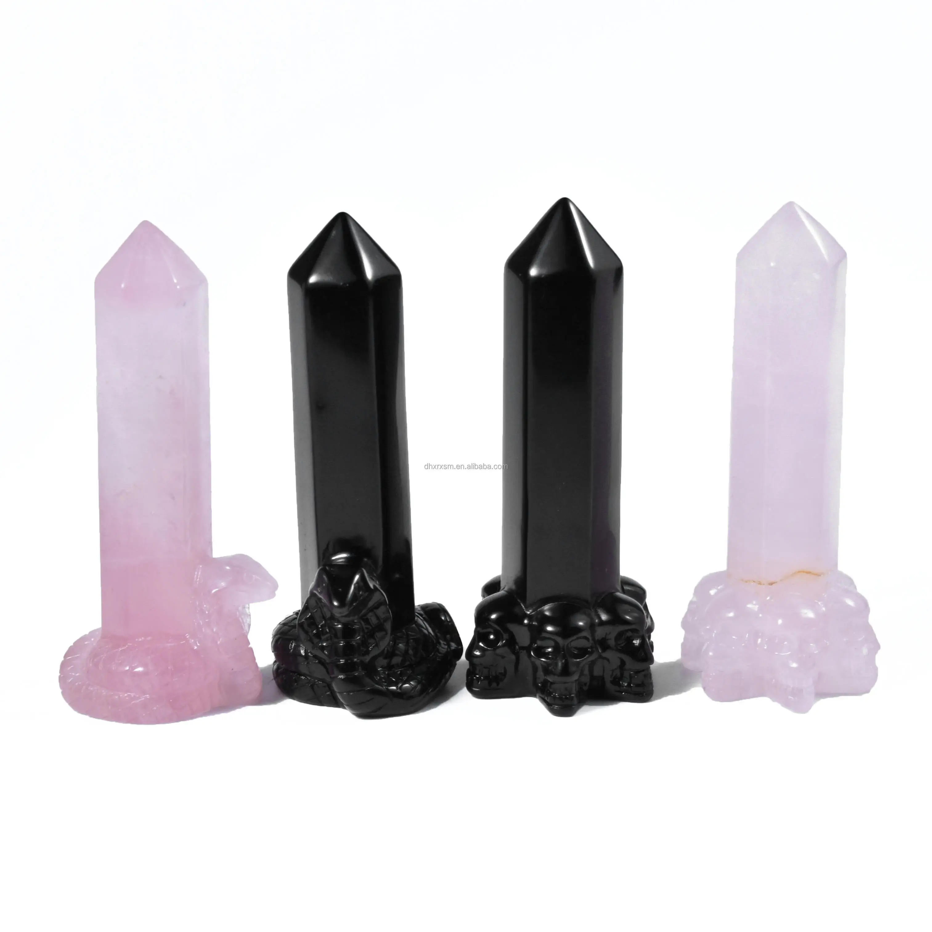 Оптовая продажа высокое качество натуральные Хрустальные черепа Fengshui точка обелиска розовая кварцевая башня кристальная для