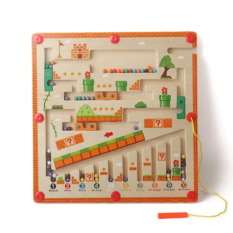ET Hot Selling Wooden Magnetic Maze Puzzle For Kids Magnetic Toy Kindergarten Toys Educational Magnetic Color And Number Maze
