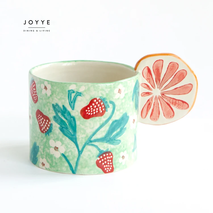 JOYYE wholesale porcelaincustom cup/mug gift wedding party fruit design organic ceramic porcelain coffee milk mug