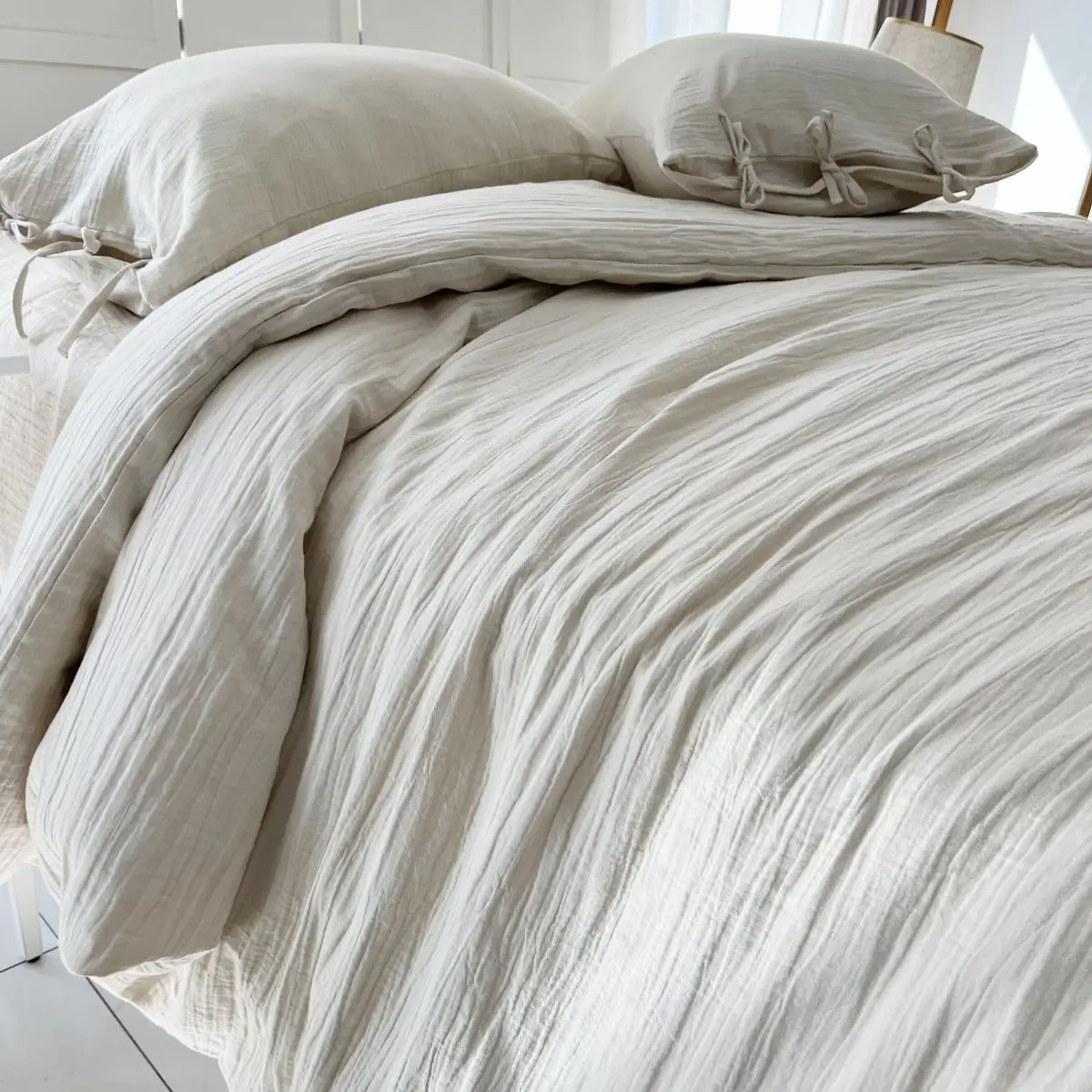 100% Washed Muslin Cotton  Bedding Set with Linen-Like Handle Oeko-Tex Certified and Suitable for Allergy Sufferers