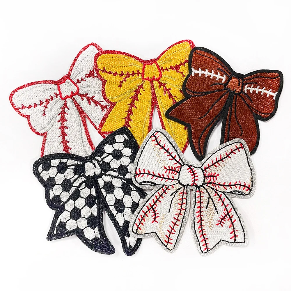 New Wholesale Embroidery Patches Ball Style Butterfly Bow Badges DIY Iron On Baseball Football Game day Embroidered Patches