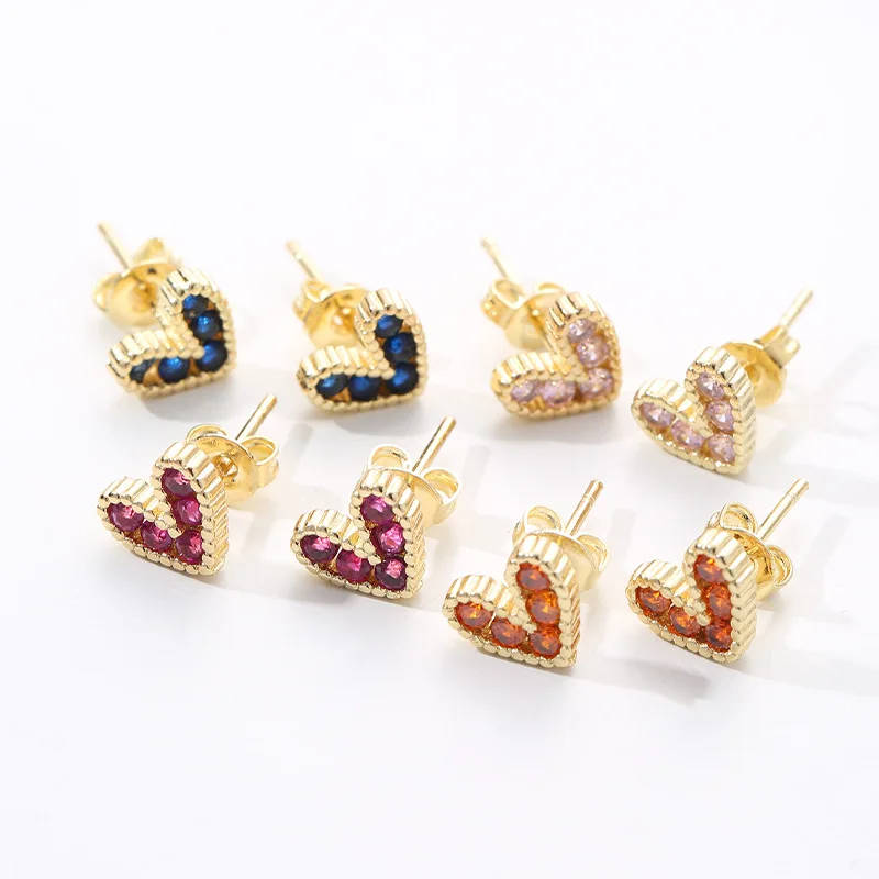 18K gold Pink Black Zircon Small Heart jewelry Shape Female Stud Earrings  for Women