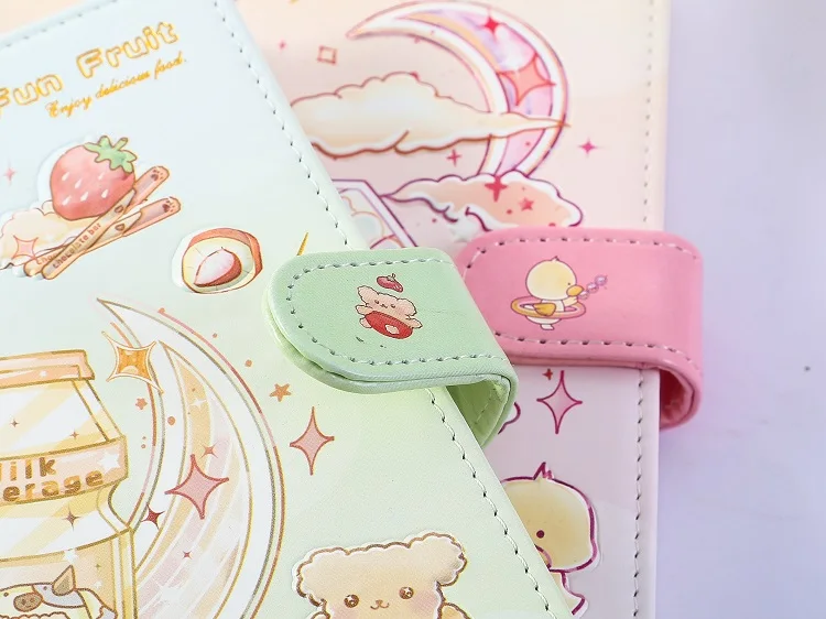 36k kawaii Cartoons Cake Fruits Strawberry  PU leather  Notebook color page with Magnetic for students