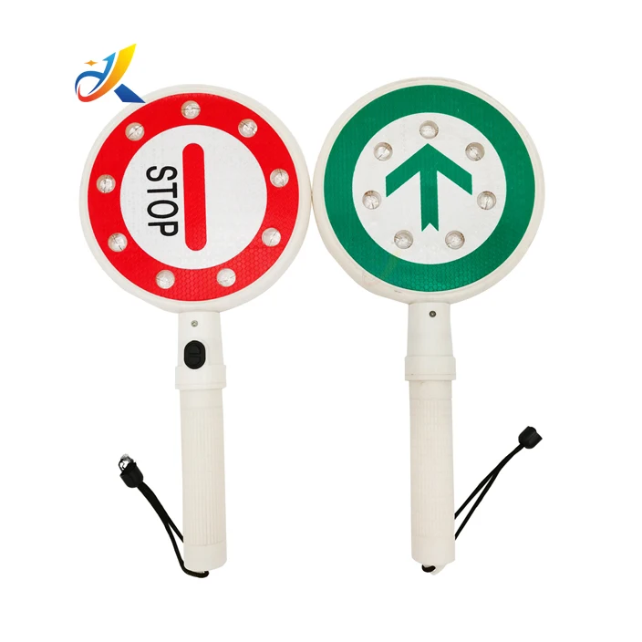 double sided warning sign light handheld led flashing light green arrow stop signal light