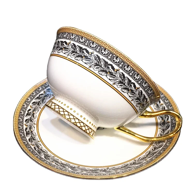 
Hot Selling Royal Style Embossed Gold Rim Ceramic Tea Coffee Cup Saucer 