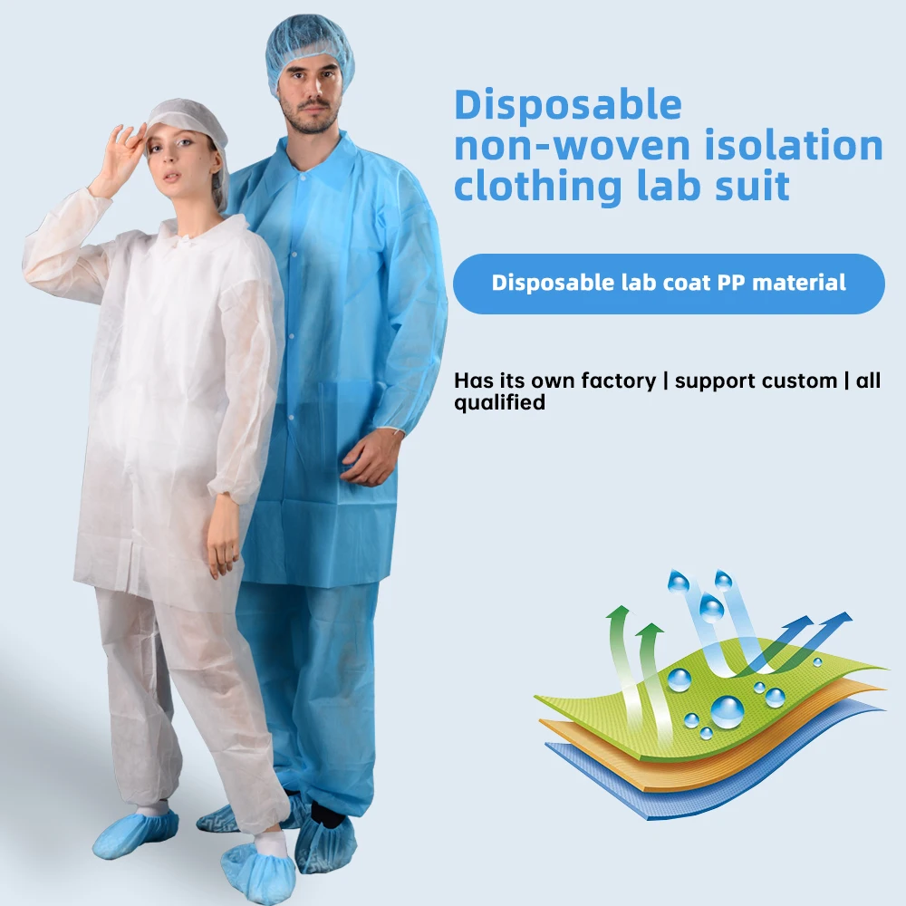 Unisex Disposable Hospital Gowns PP Woven Fabric Surgical Lab Coat and Visitor Coats for Visitors and Lab Technicians