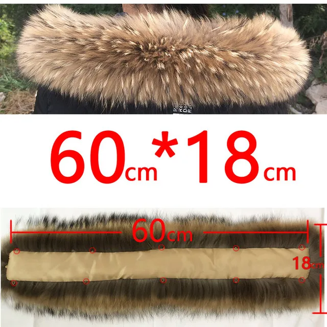 100% Real Fur Collar For Parkas Coats luxury Warm Natural Raccoon Scarf Women Large Scarves Male Jackets coat