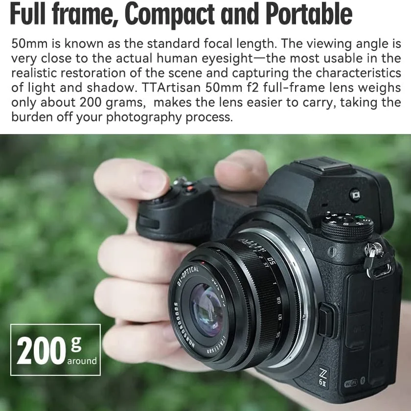 TTArtisan 50mm F2 Full Camera Lens MF Large Aperture Standard Focal Length for E/X/M43/EOS-M/RF/Z/L Moun